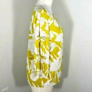 Ann Taylor tie string slit sleeves mustard blouse